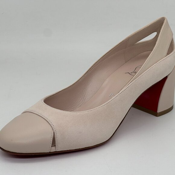 Christian Louboutin MISS DUVETTE 55 Cutout Block Heels Pumps Shoes Leche - Picture 5 of 15